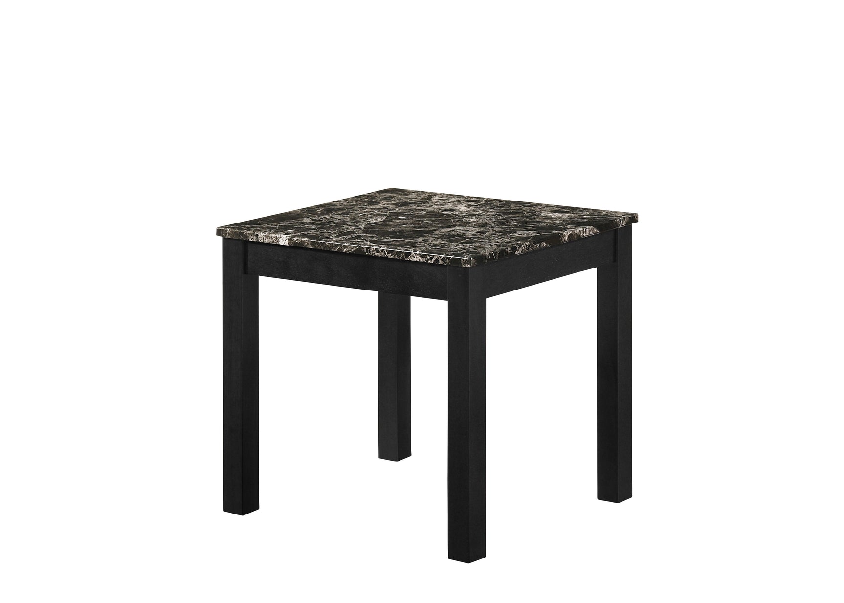 Close-up of black faux marble tabletop with metal frame from Thurner set