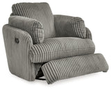 Tie-breaker Fog Velvet Swivel Glider Recliner reclined position view