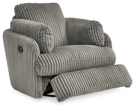 Tie-breaker Fog Velvet Swivel Glider Recliner reclined position view