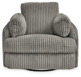 Tie-breaker Fog Velvet Swivel Glider Recliner front close-up