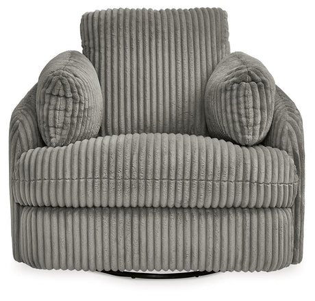 Tie-breaker Fog Velvet Swivel Glider Recliner front close-up