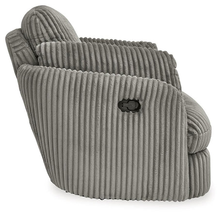 Tie-breaker Fog Velvet Swivel Glider Recliner side angle