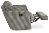 Tie-breaker Fog Velvet Swivel Glider Recliner reclined side view
