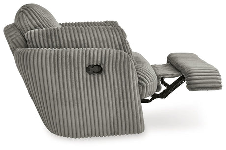 Tie-breaker Fog Velvet Swivel Glider Recliner reclined side view