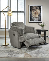 Tie-breaker Fog Velvet Swivel Glider Recliner reclined position side