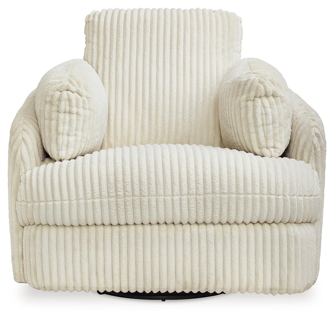 Ivory velvet swivel glider recliner main front view
