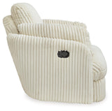Reclined ivory velvet swivel glider recliner
