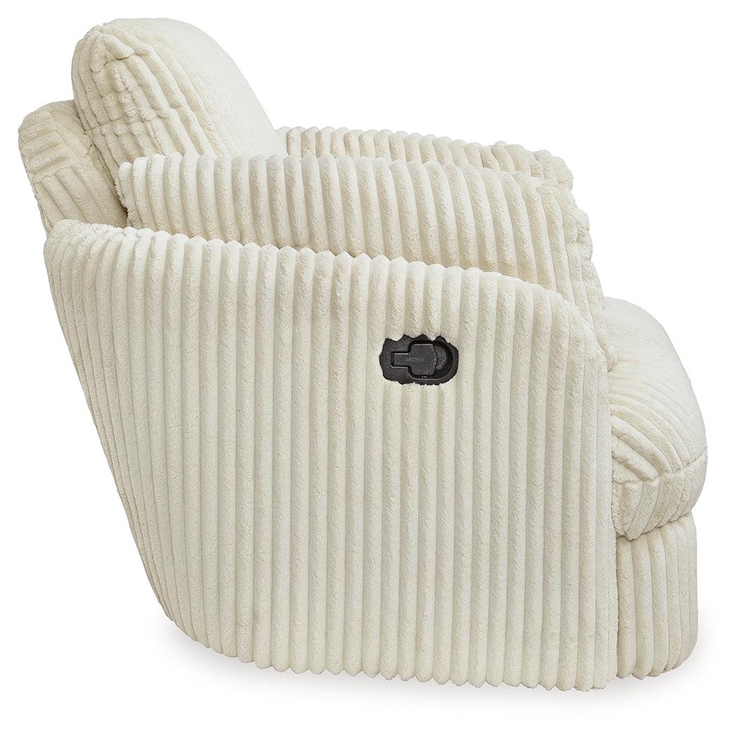 Reclined ivory velvet swivel glider recliner