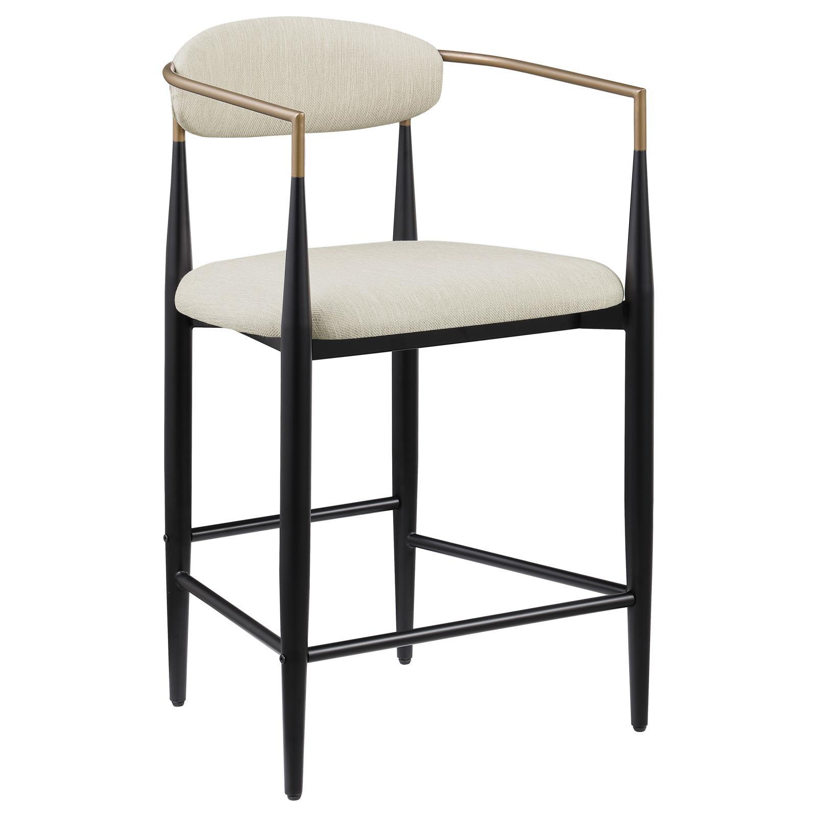 Set of two Tina bar stools with beige upholstery and black metal base