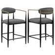 Tina metal counter height bar stool with dark grey upholstered seat and back, front angle