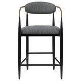 Close-up of dark grey fabric upholstery on Tina bar stool seat