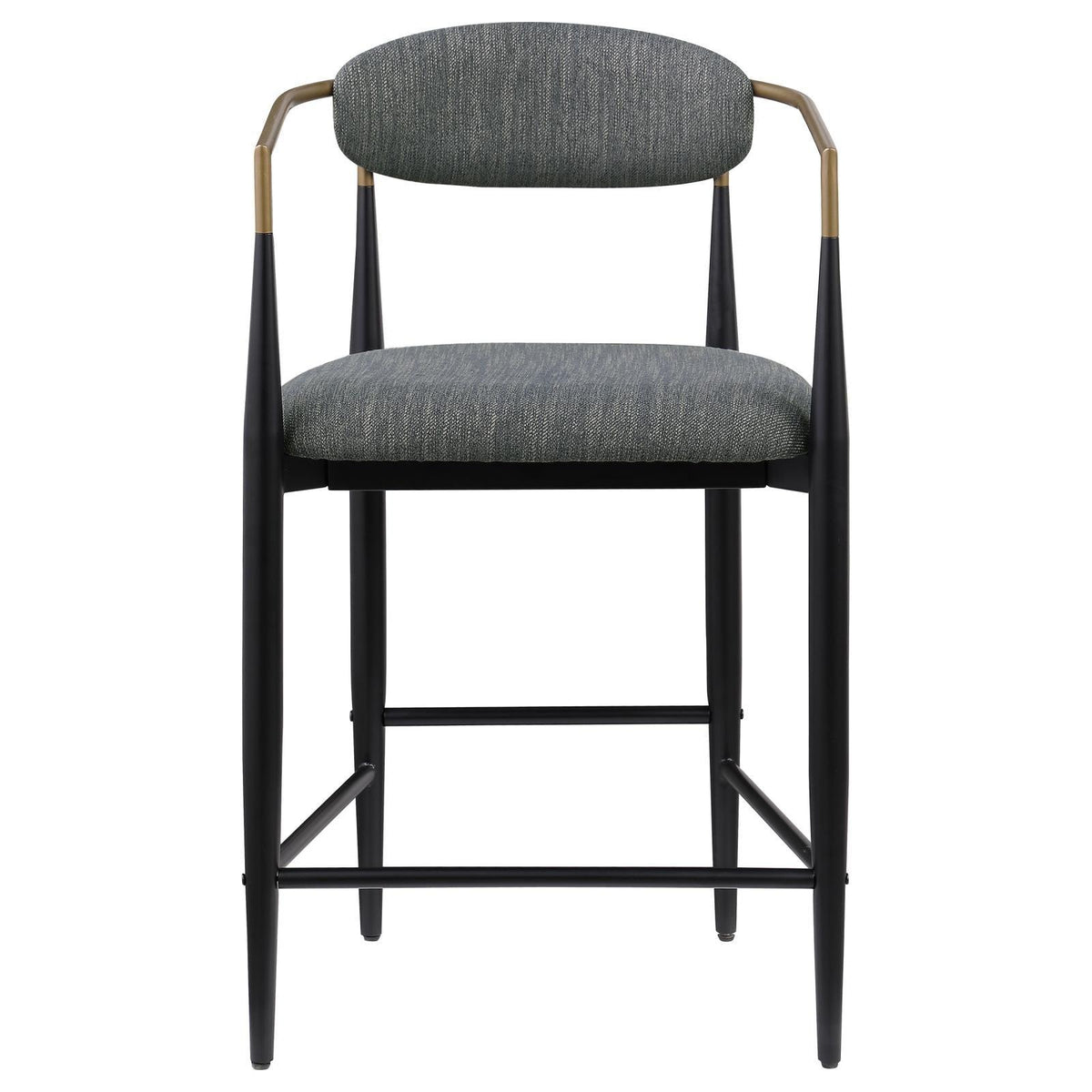 Close-up of dark grey fabric upholstery on Tina bar stool seat