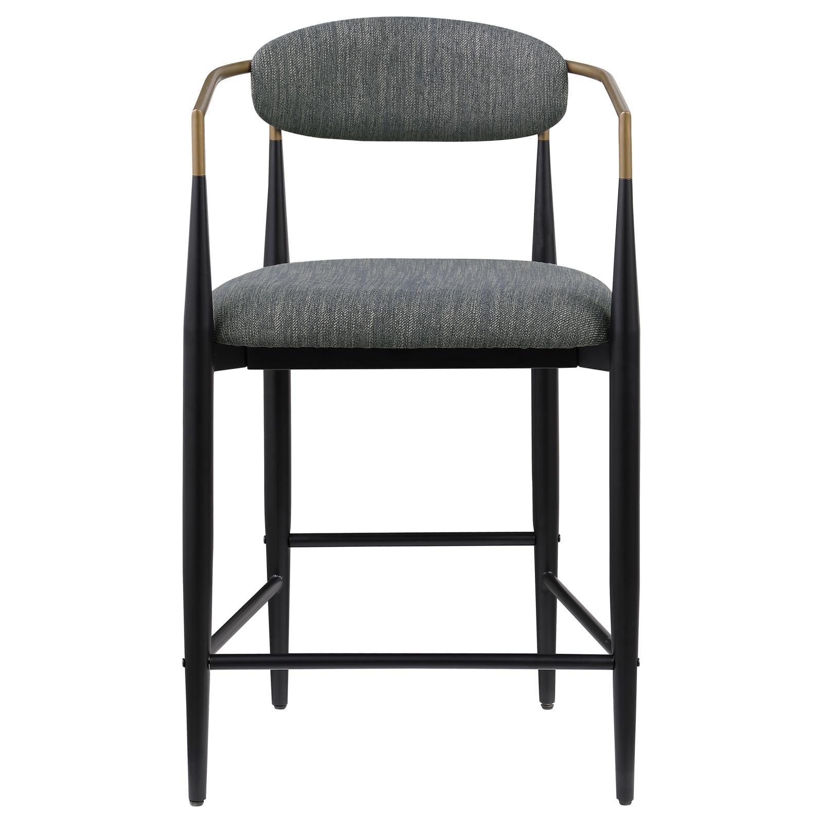 Close-up of dark grey fabric upholstery on Tina bar stool seat