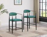 Tina green fabric bar stool front and side profile