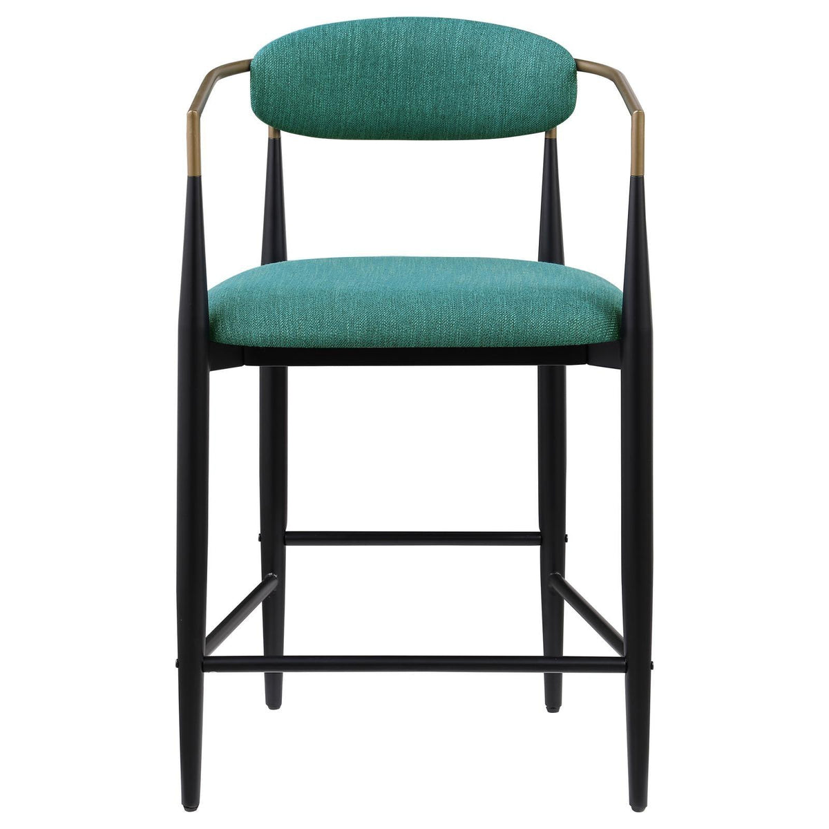 Tina metal base with footrest featured on green upholstered stool