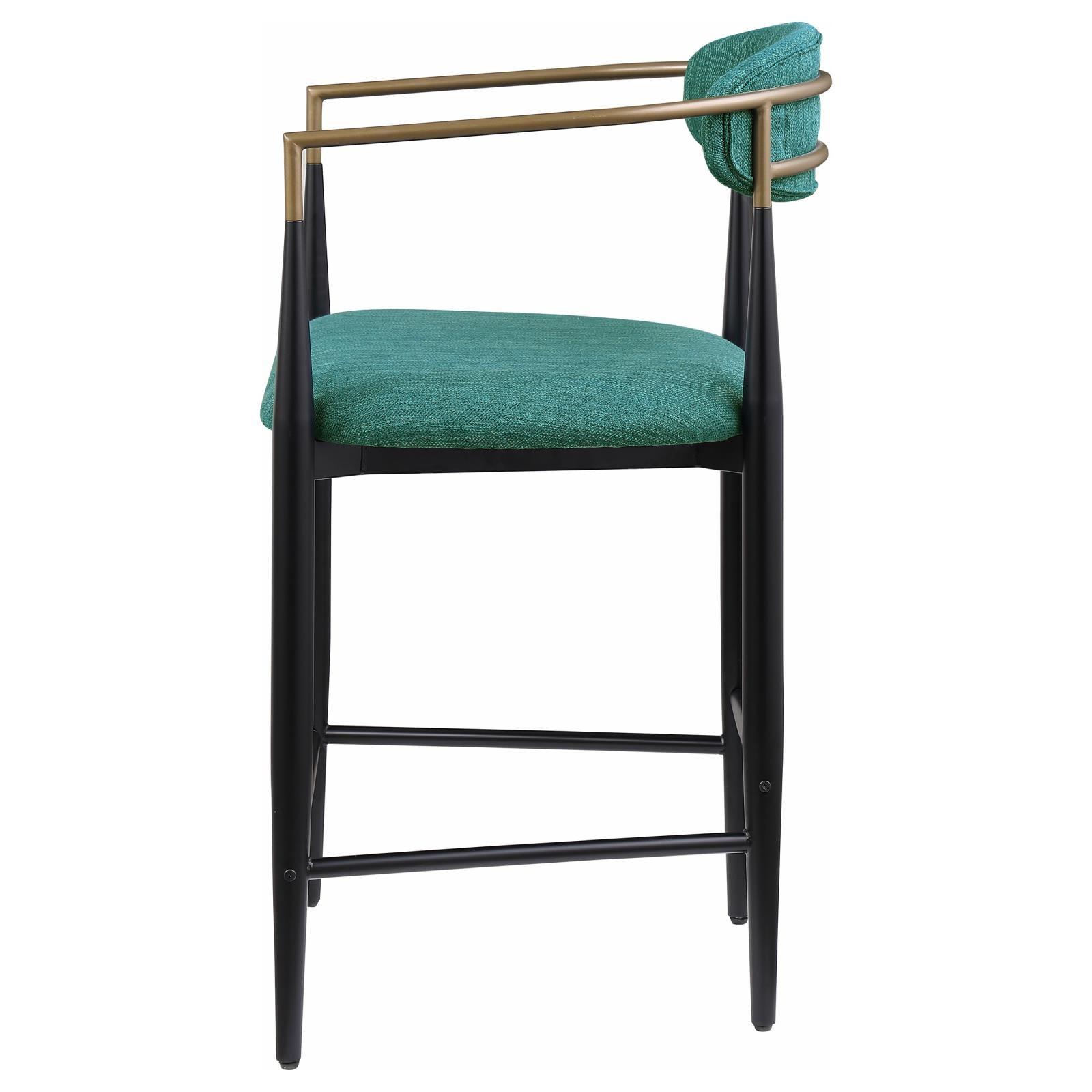 Side view of Tina green upholstered counter stool