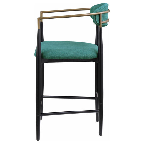Side view of Tina green upholstered counter stool