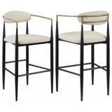 Tina beige upholstered metal pub height bar stool front view