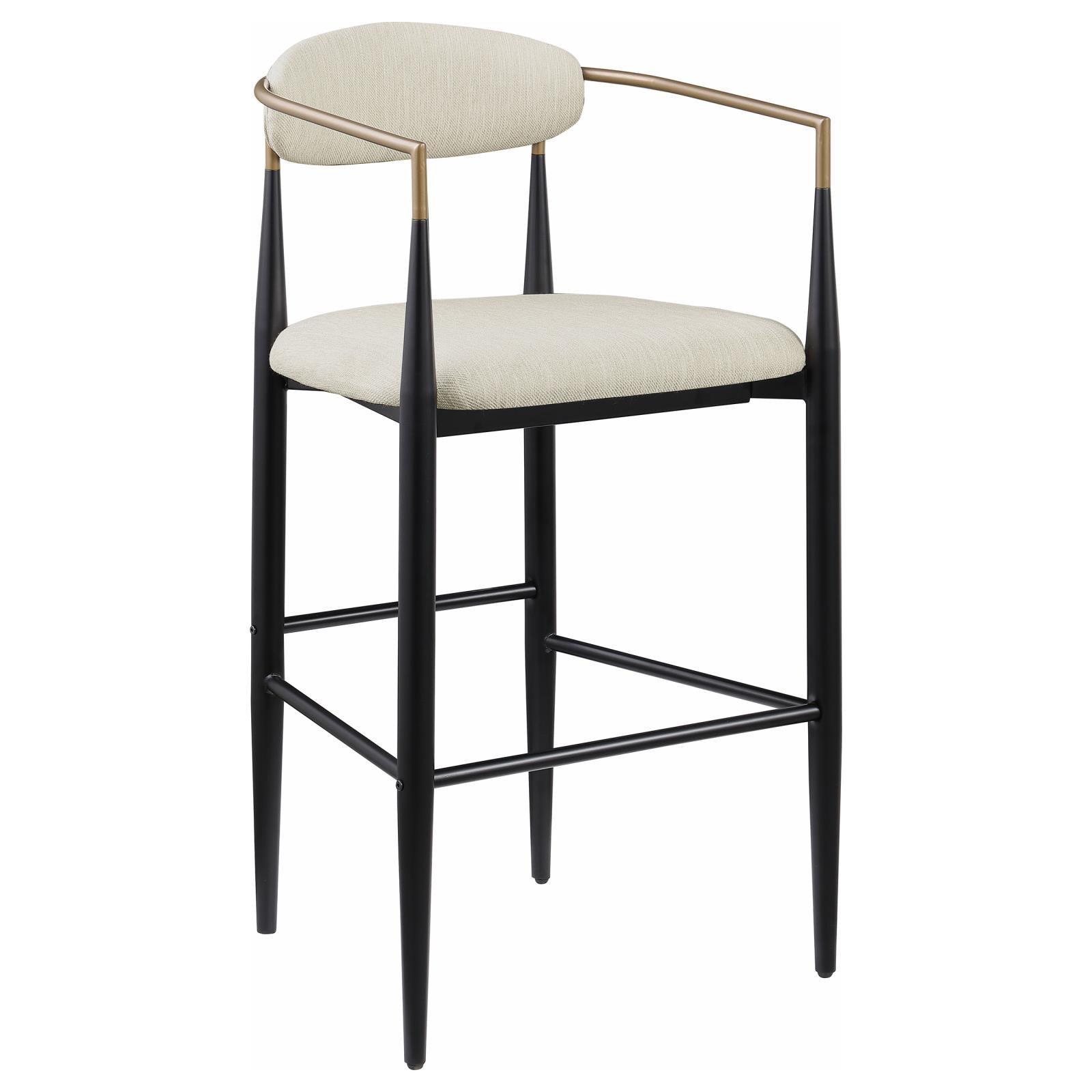 Back view of Tina beige upholstered metal pub height bar stool