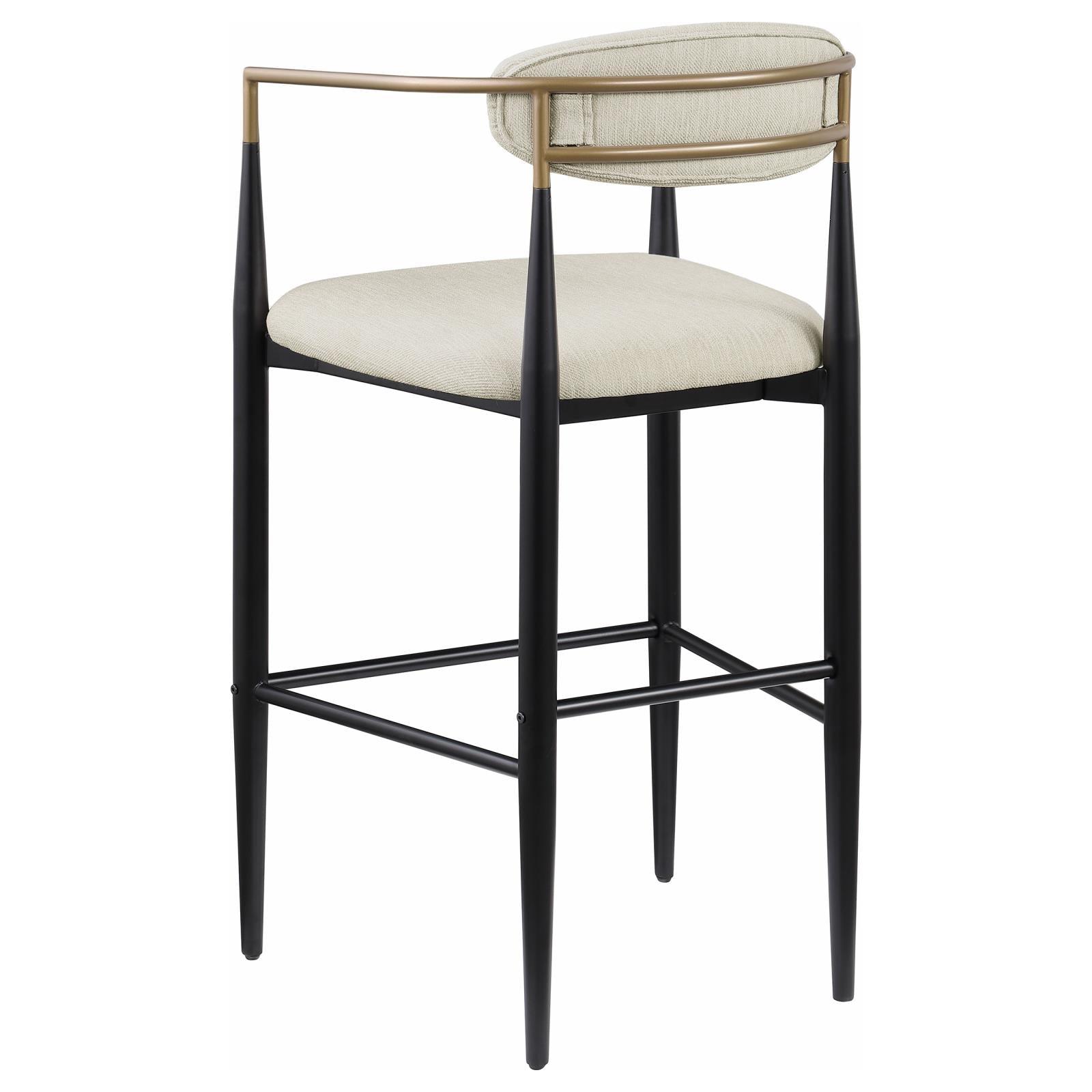 Tina beige upholstered bar stool showing seat cushioning