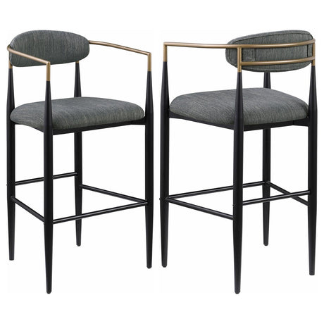 Tina pub height bar stool with dark grey upholstered seat and back, side view