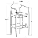 Tina pub height bar stool with dark grey upholstered seat and metal base
