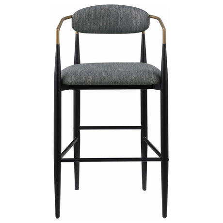 Black metal base with footrest on Tina pub height bar stool