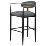 Tina pub height bar stool with dark grey upholstered seat and metal base