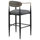 Tina pub height bar stool with dark grey upholstered seat and metal base