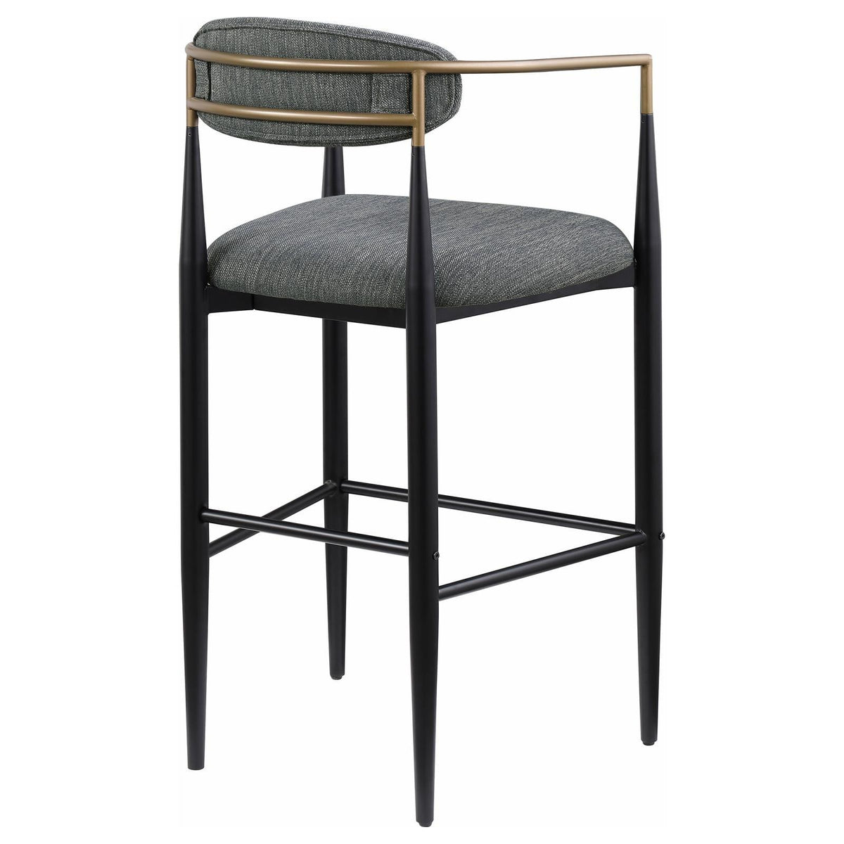 Tina pub height bar stool with dark grey upholstered seat and metal base