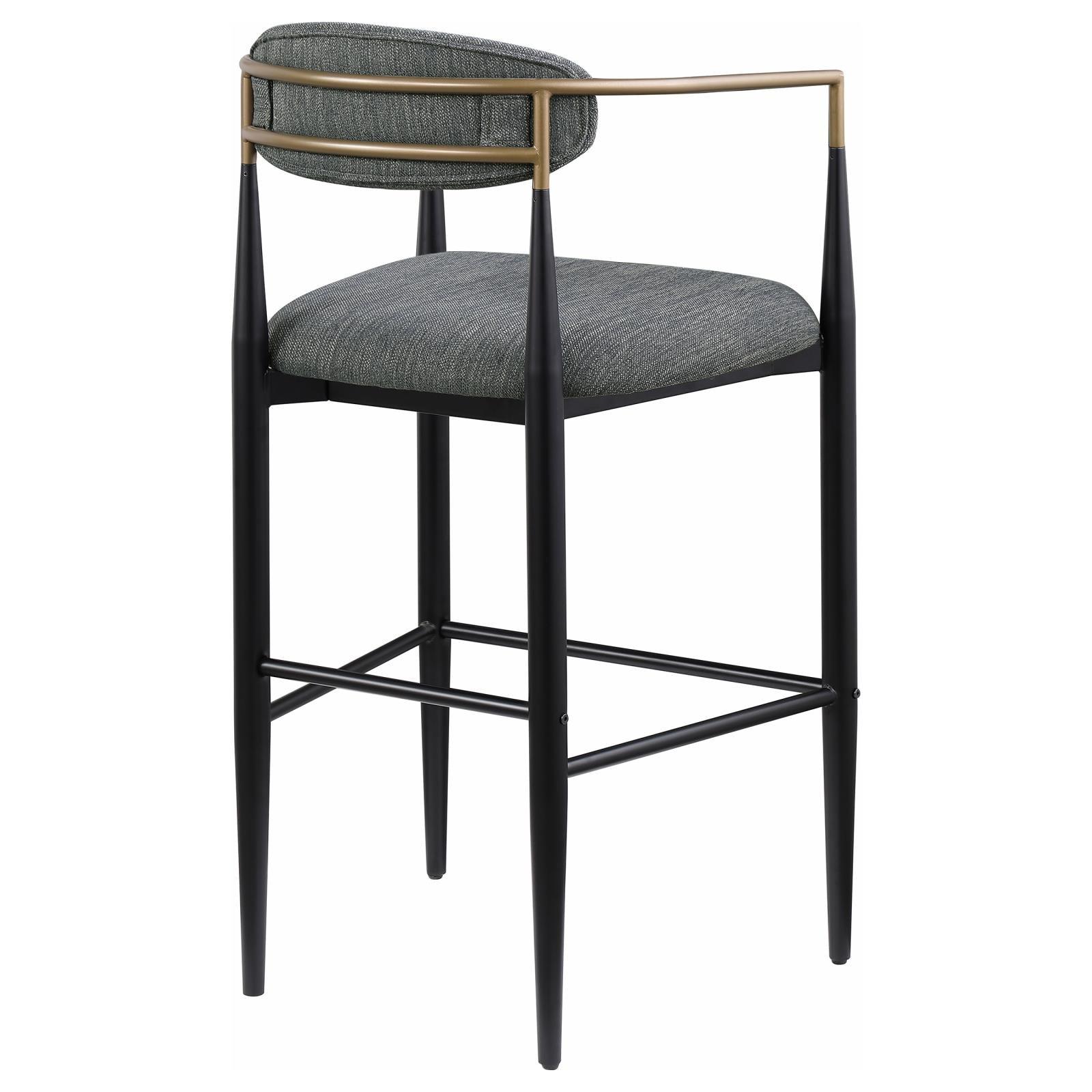 Tina pub height bar stool with dark grey upholstered seat and metal base