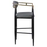 Tina pub height bar stool with dark grey upholstered seat and metal base
