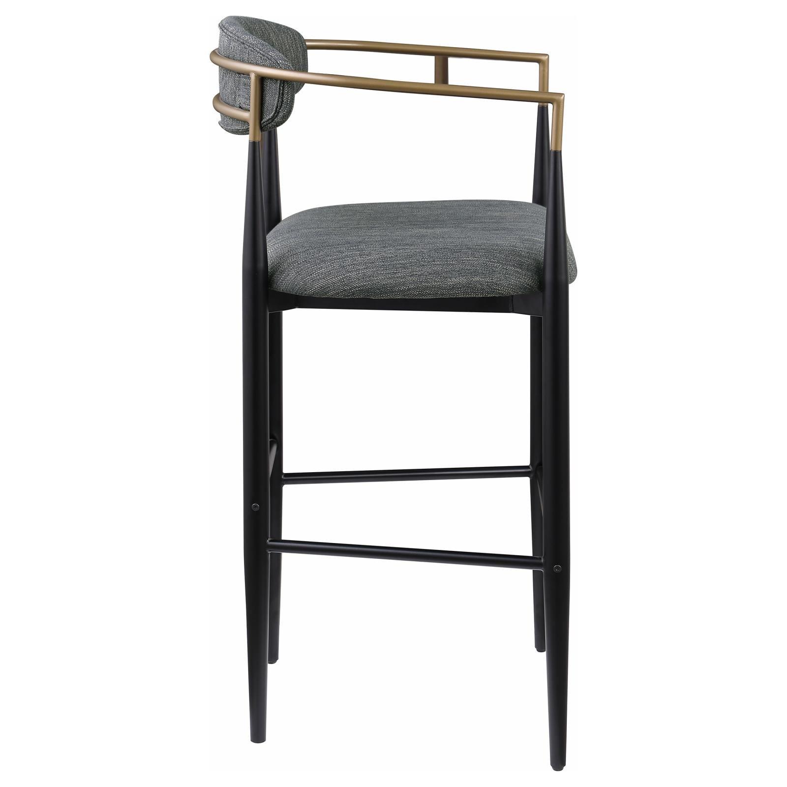 Tina pub height bar stool with dark grey upholstered seat and metal base