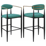 Tina green upholstered metal pub height bar stool - front view