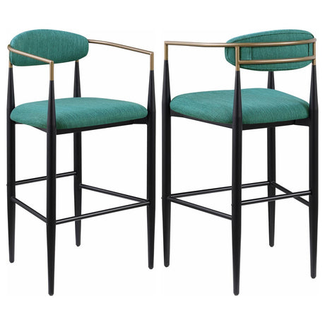 Tina green upholstered metal pub height bar stool - front view