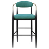 Tina bar stool set of 2 in kitchen setting with black metal base and brown arms