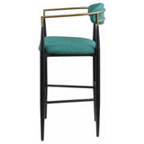 Tina green upholstered metal pub height bar stool - set of 2, front angle