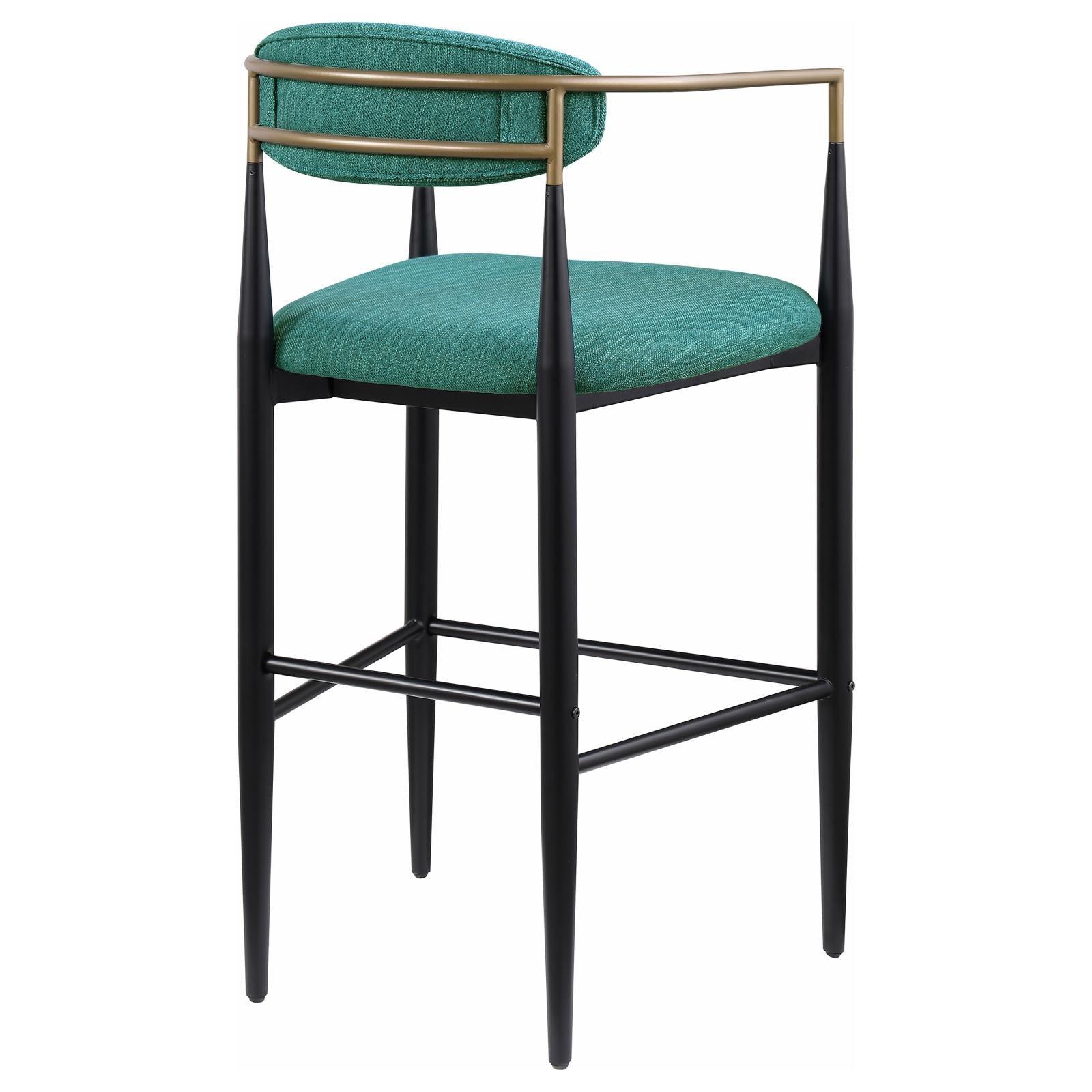 Tina green upholstered metal pub height bar stool - set of 2, front angle