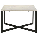 Close-up of marble top texture and true square edges