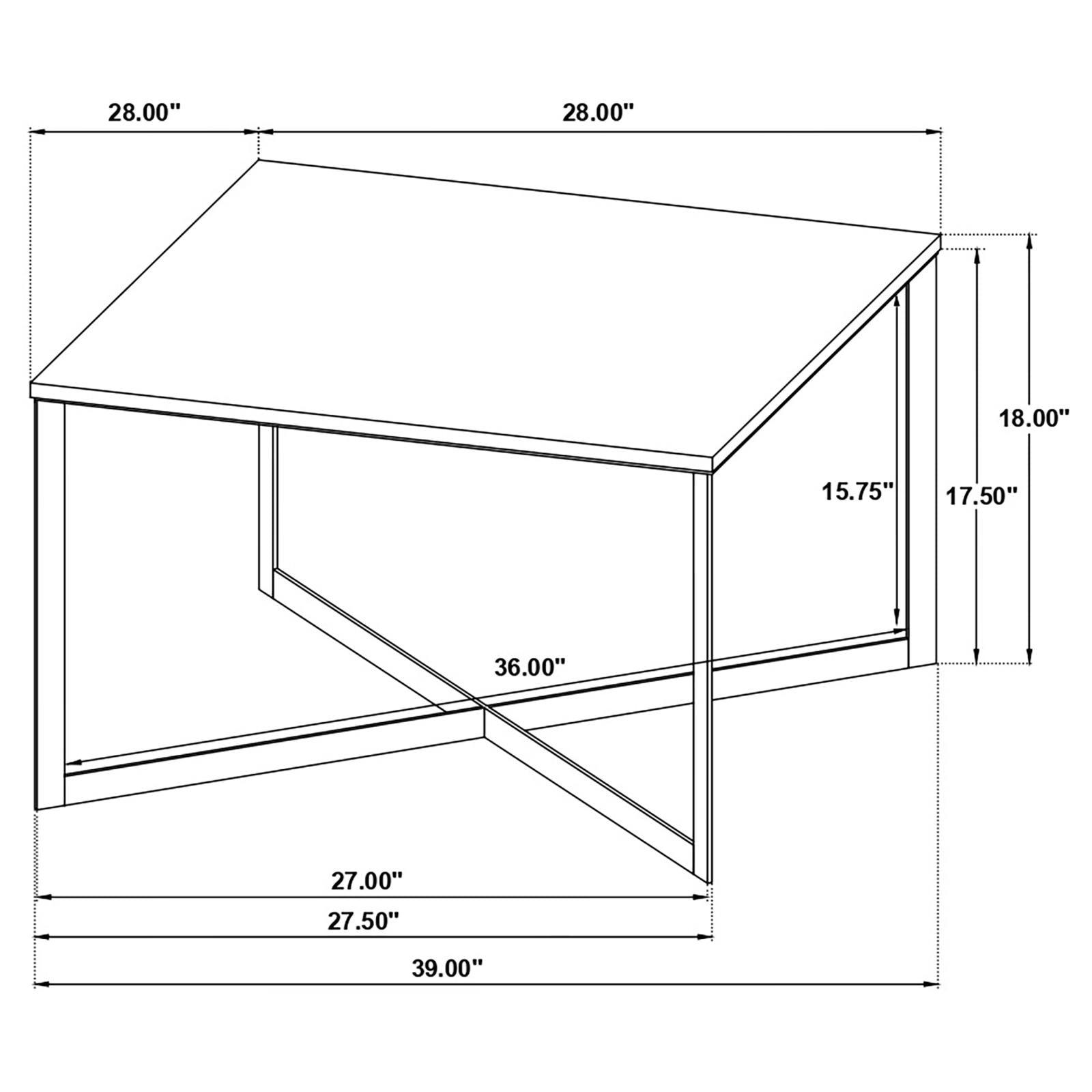 Entire Tobin coffee table showing compact square size for living room space