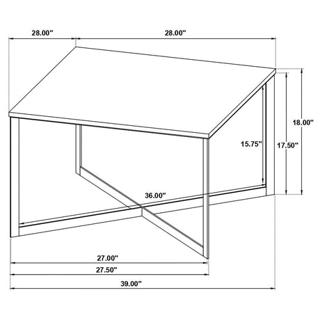 Entire Tobin coffee table showing compact square size for living room space