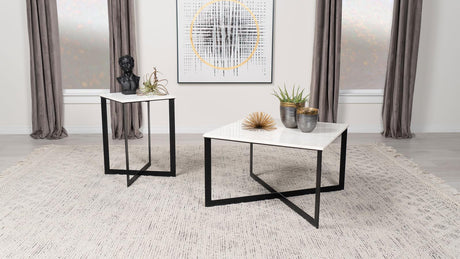 Detailed view of leveler feet on Tobin Square Marble Top End Table