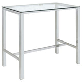 Side angle of Tolbert bar set showing acrylic seats and chrome legs
