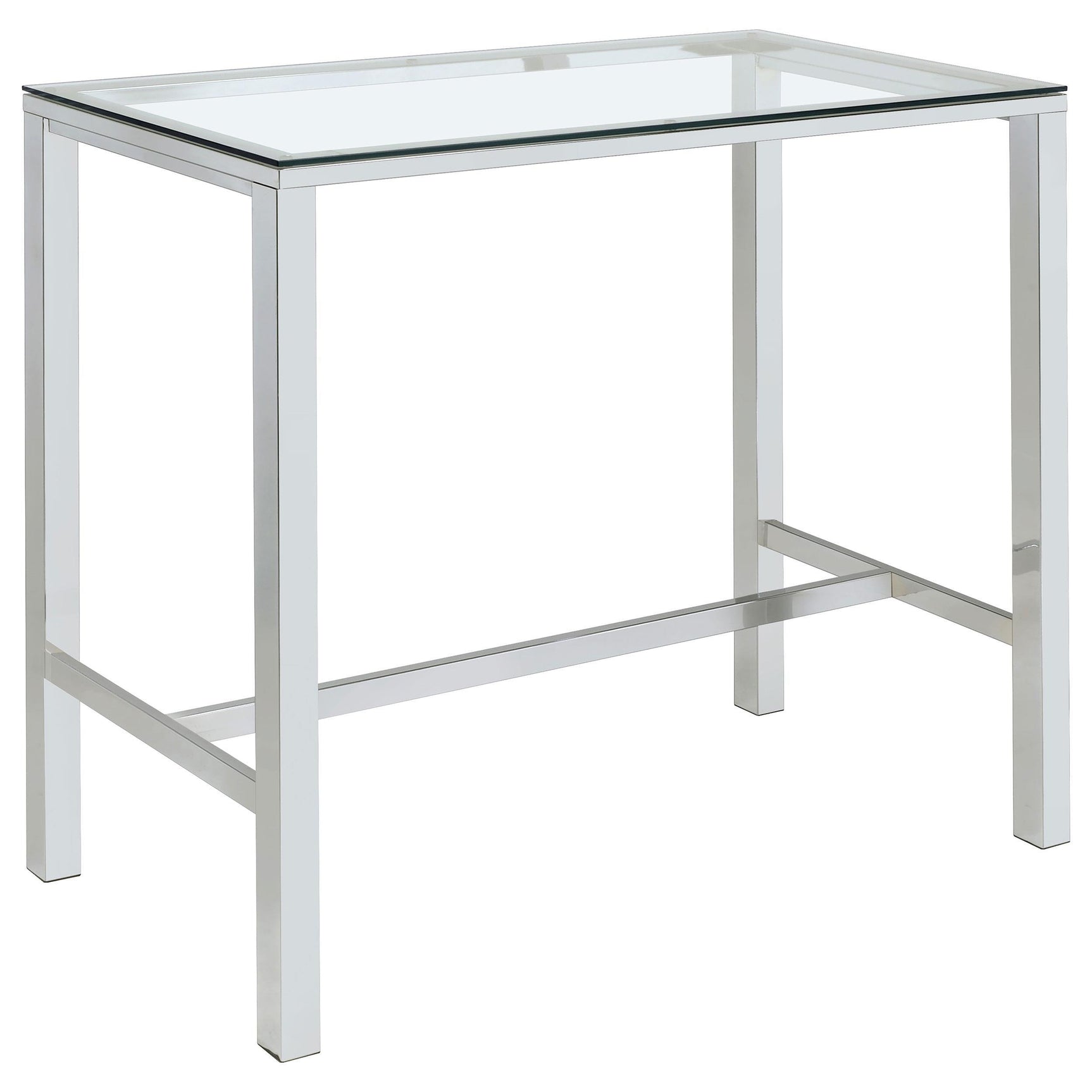 Side angle of Tolbert bar set showing acrylic seats and chrome legs