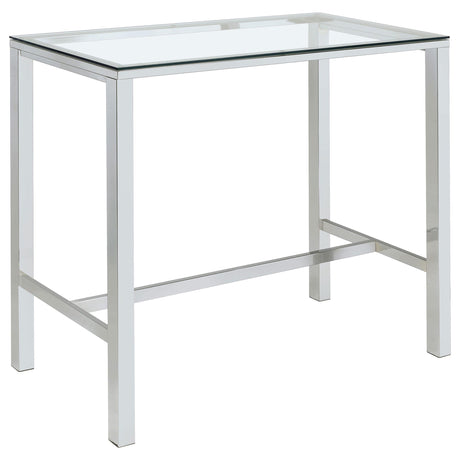 Side angle of Tolbert bar set showing acrylic seats and chrome legs