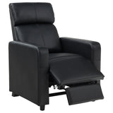 Black leatherette push-back recliner with slim track armrest