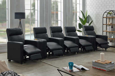 Toohey black leatherette recliner with tufted backrest angle view