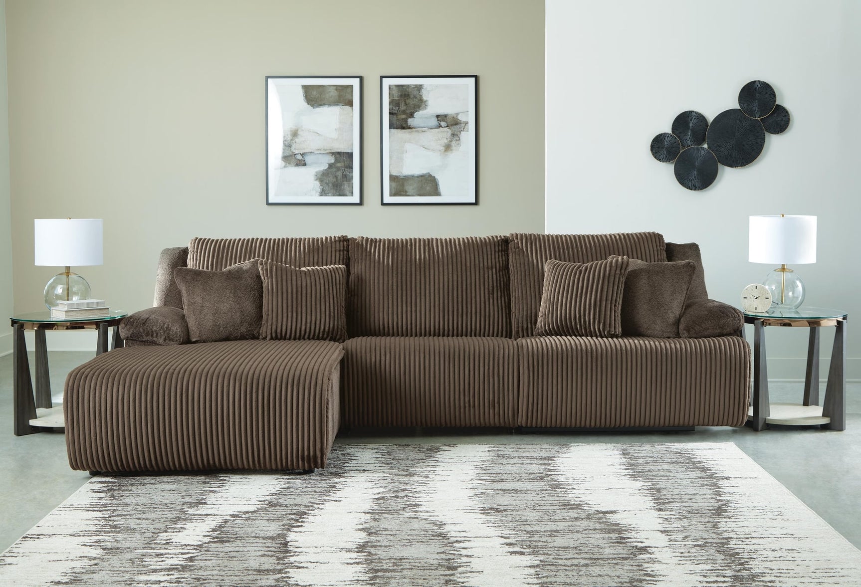 Top Tier Chocolate Velvet 3-Piece Reclining Sectional Sofa Chaise - image 1