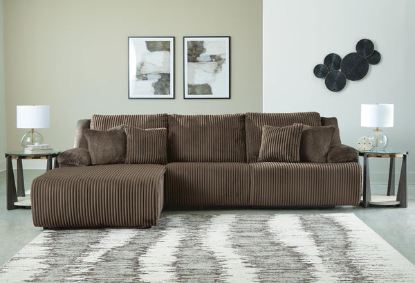 Top Tier Chocolate Velvet 3-Piece Reclining Sectional Sofa Chaise - image 1