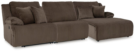 Top Tier Chocolate Velvet 3-Piece Reclining Sofa Chaise Sectional - image 1
